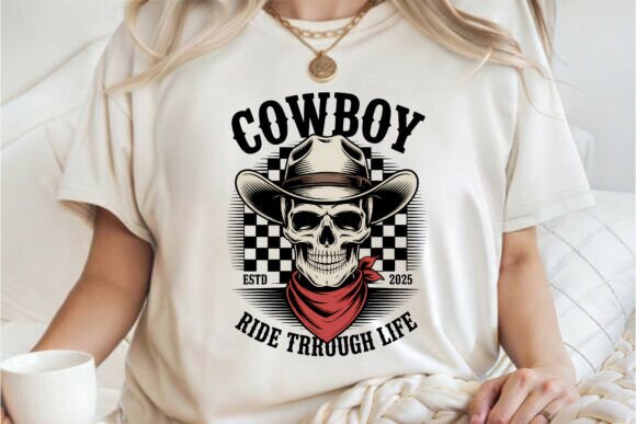 Vintage Cowboy Skull Checkered Shirt PNG Review