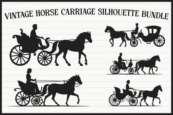 Vintage Horse Carriage Clipart Set for Embroidery Projects